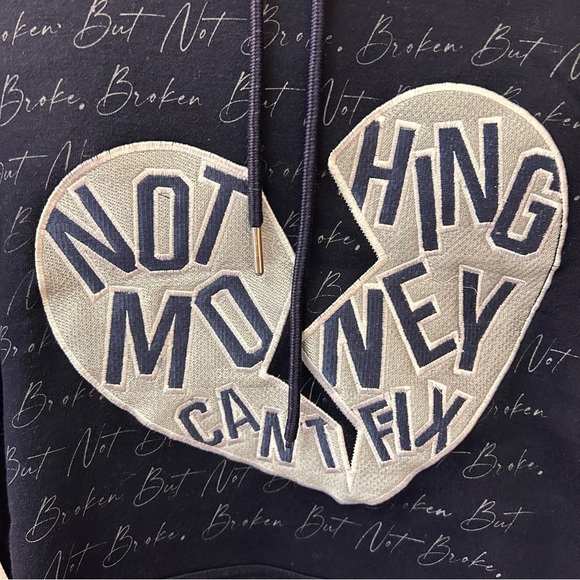 Retro Label Broken But Not Broke navy hoodie size medium - Picture 3 of 9